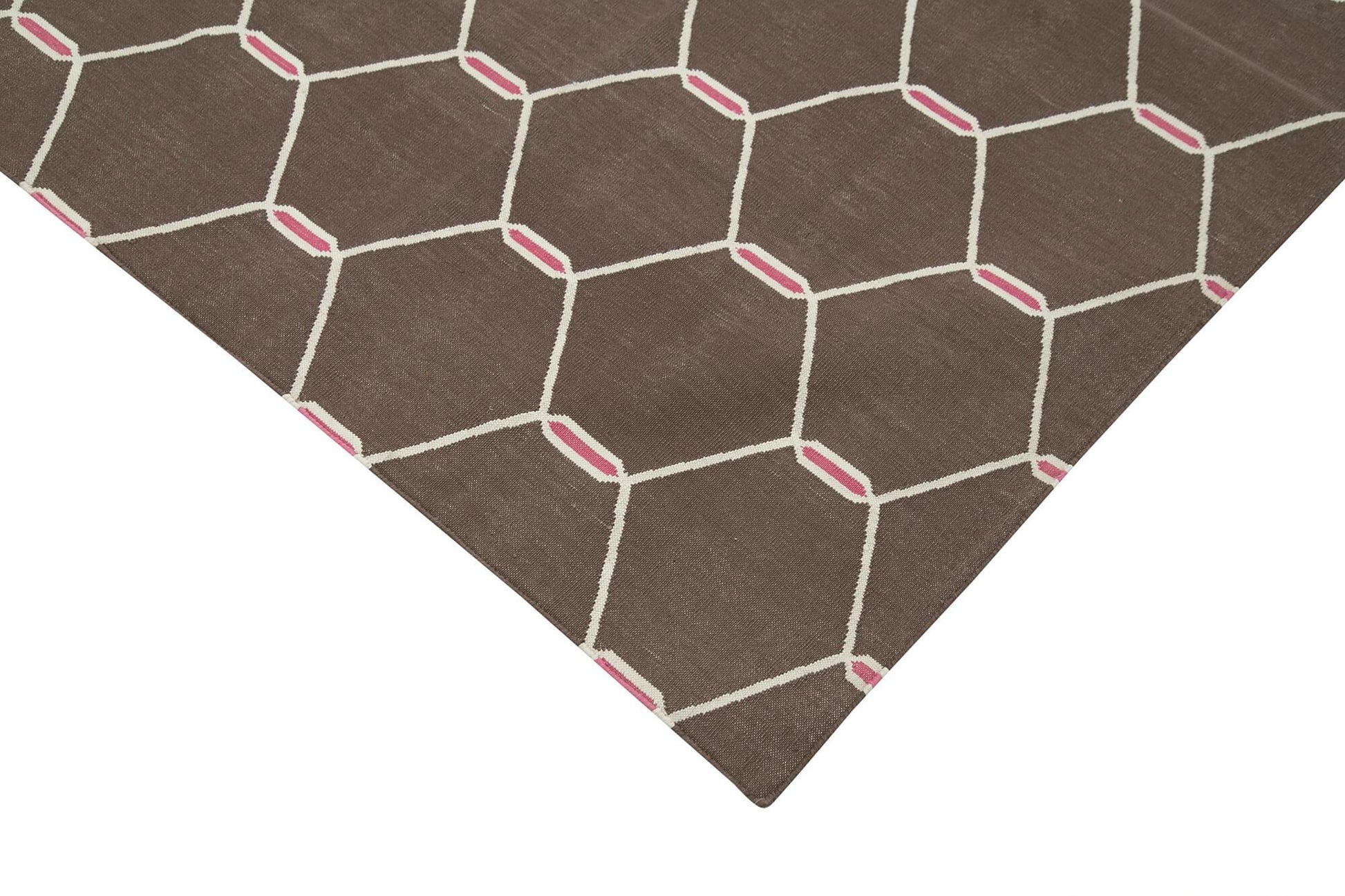 Geometric Duri Kahverengi Geometrik Pamuk Yün El Dokuma Halısı 111x164 Agacan