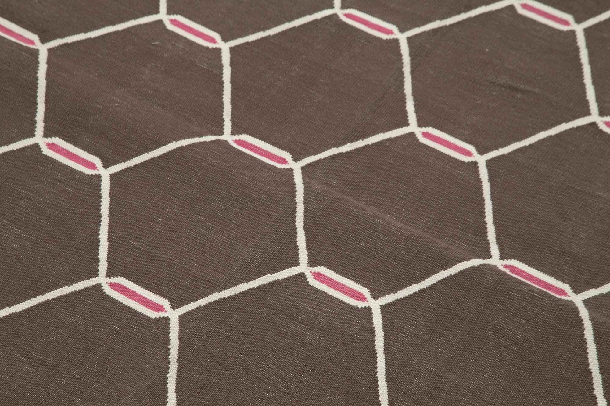 Geometric Duri Kahverengi Geometrik Pamuk Yün El Dokuma Halısı 111x164 Agacan