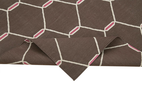 Geometric Duri Kahverengi Geometrik Pamuk Yün El Dokuma Halısı 111x164 Agacan