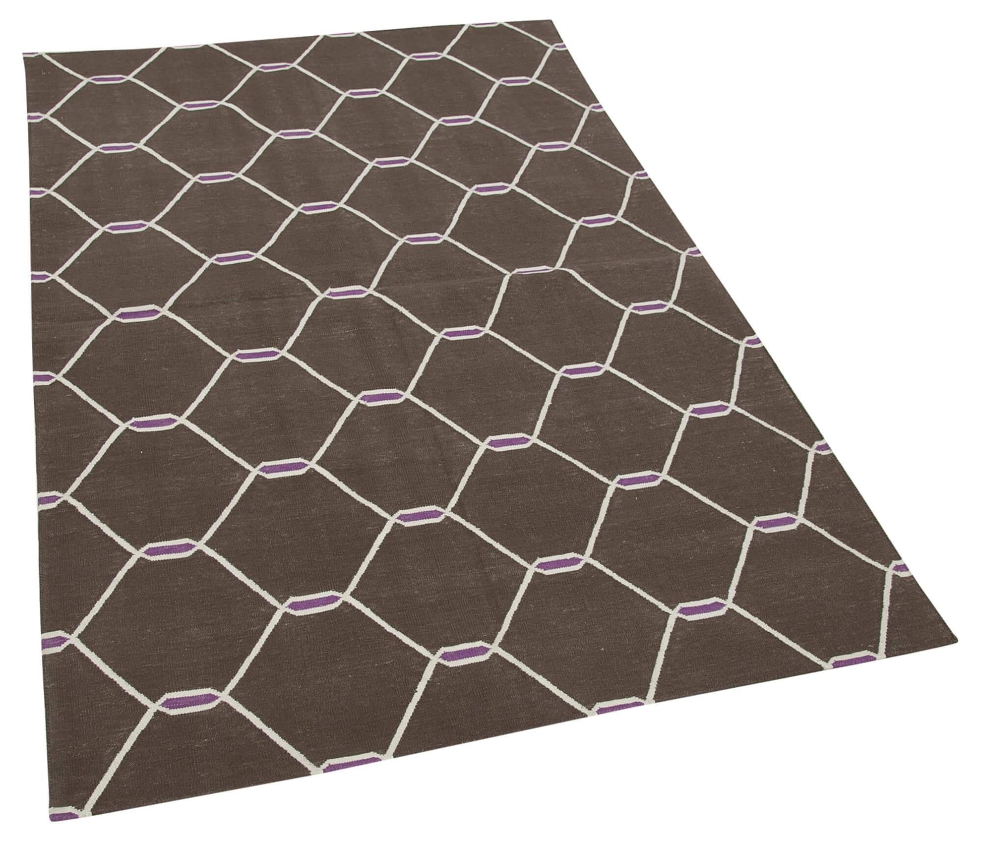 Geometric Duri Kahverengi Geometrik Pamuk Yün El Dokuma Halısı 108x170 Agacan