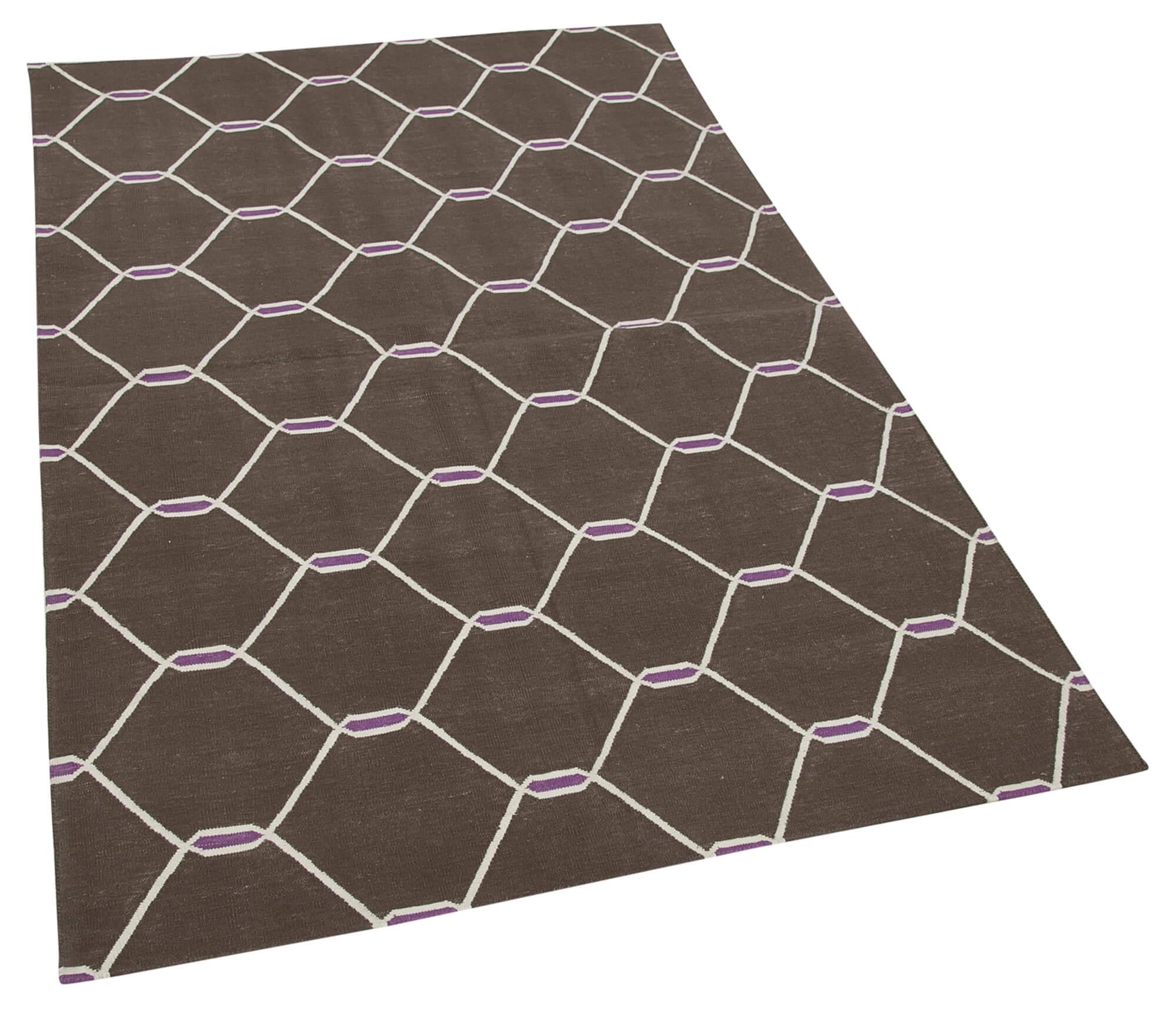 Geometric Duri Kahverengi Geometrik Pamuk Yün El Dokuma Halısı 108x170 Agacan