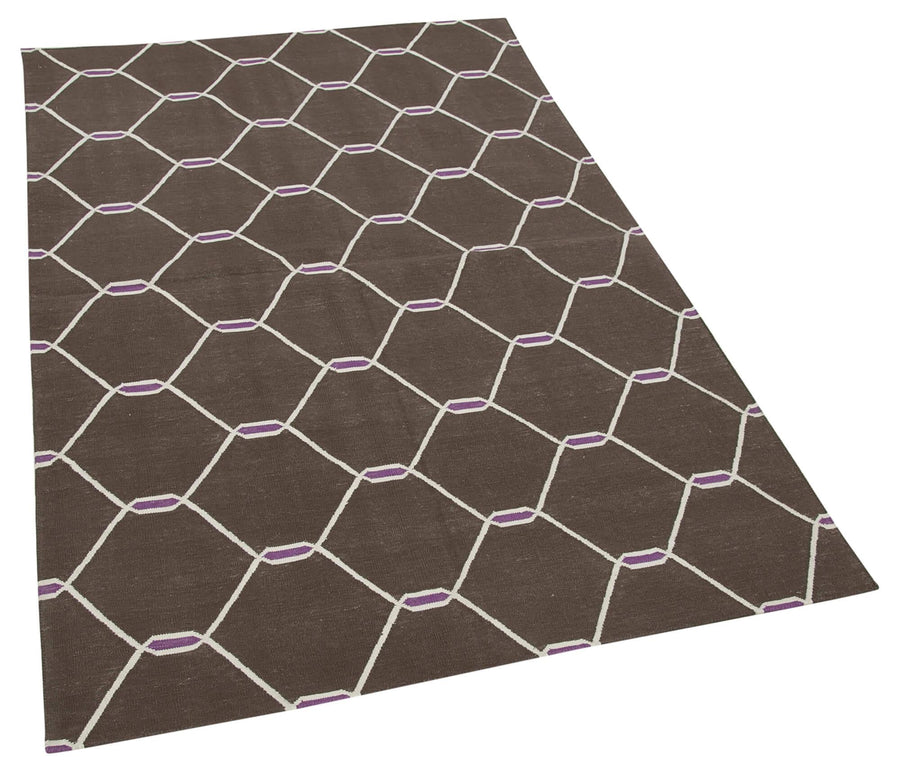 Geometric Duri Kahverengi Geometrik Pamuk Yün El Dokuma Halısı 108x170 Agacan