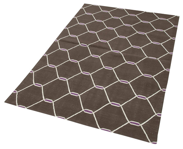 Geometric Duri Kahverengi Geometrik Pamuk Yün El Dokuma Halısı 108x170 Agacan