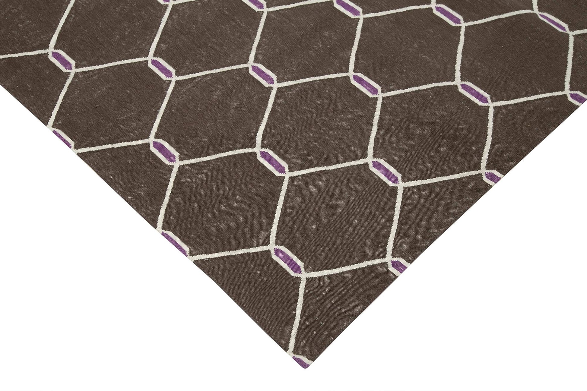 Geometric Duri Kahverengi Geometrik Pamuk Yün El Dokuma Halısı 108x170 Agacan