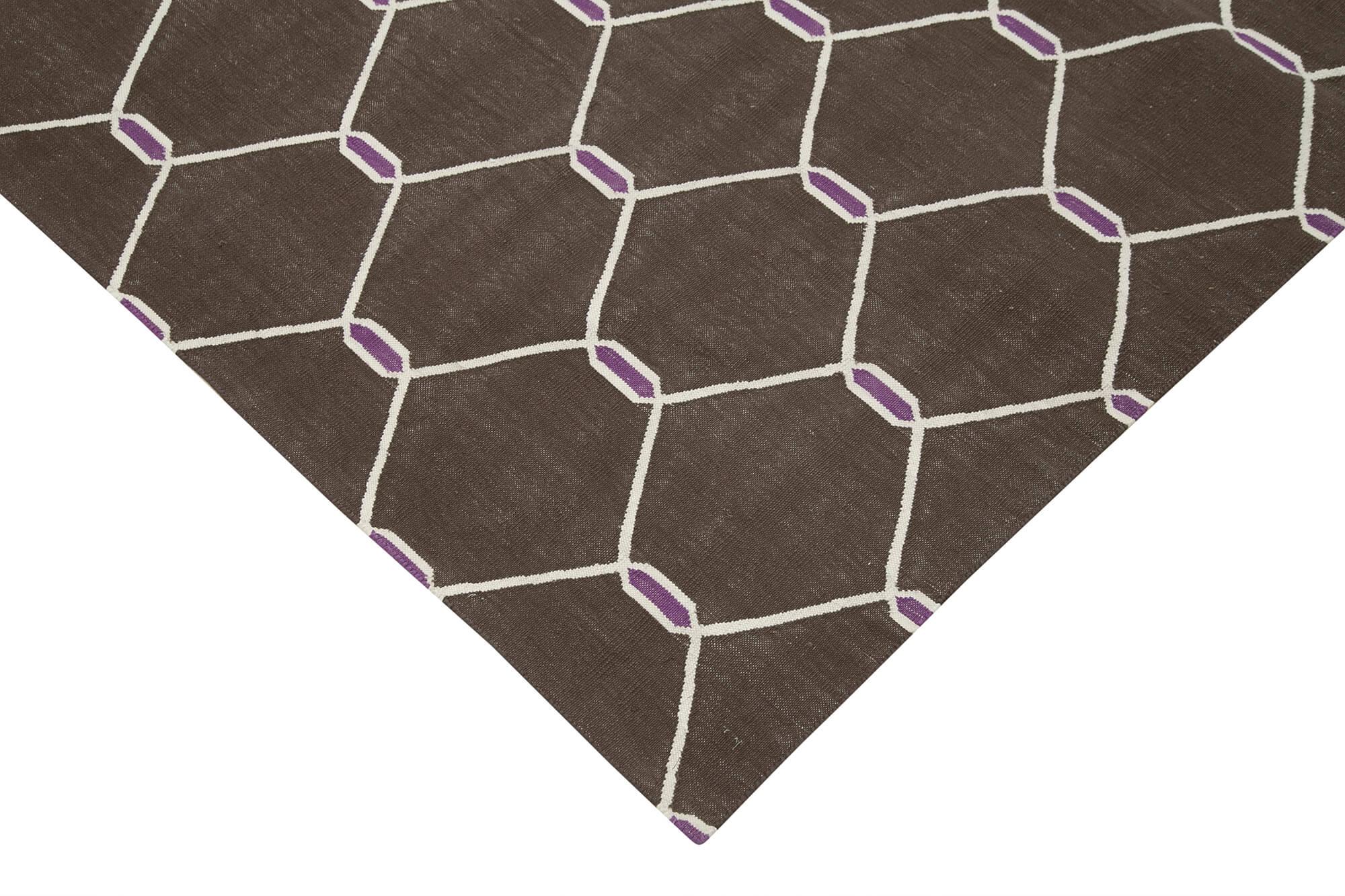 Geometric Duri Kahverengi Geometrik Pamuk Yün El Dokuma Halısı 108x170 Agacan