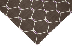 Geometric Duri Kahverengi Geometrik Pamuk Yün El Dokuma Halısı 108x170 Agacan