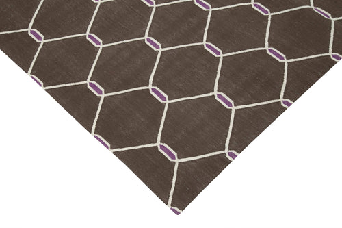 Geometric Duri Kahverengi Geometrik Pamuk Yün El Dokuma Halısı 108x170 Agacan