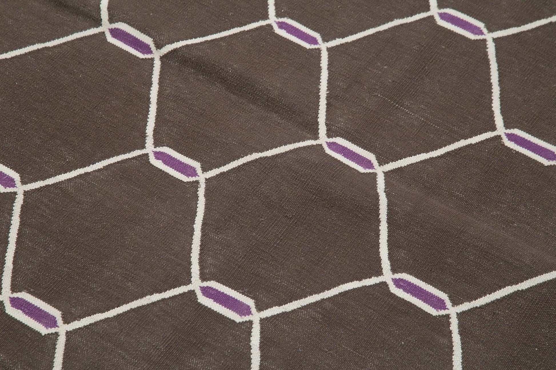 Geometric Duri Kahverengi Geometrik Pamuk Yün El Dokuma Halısı 108x170 Agacan