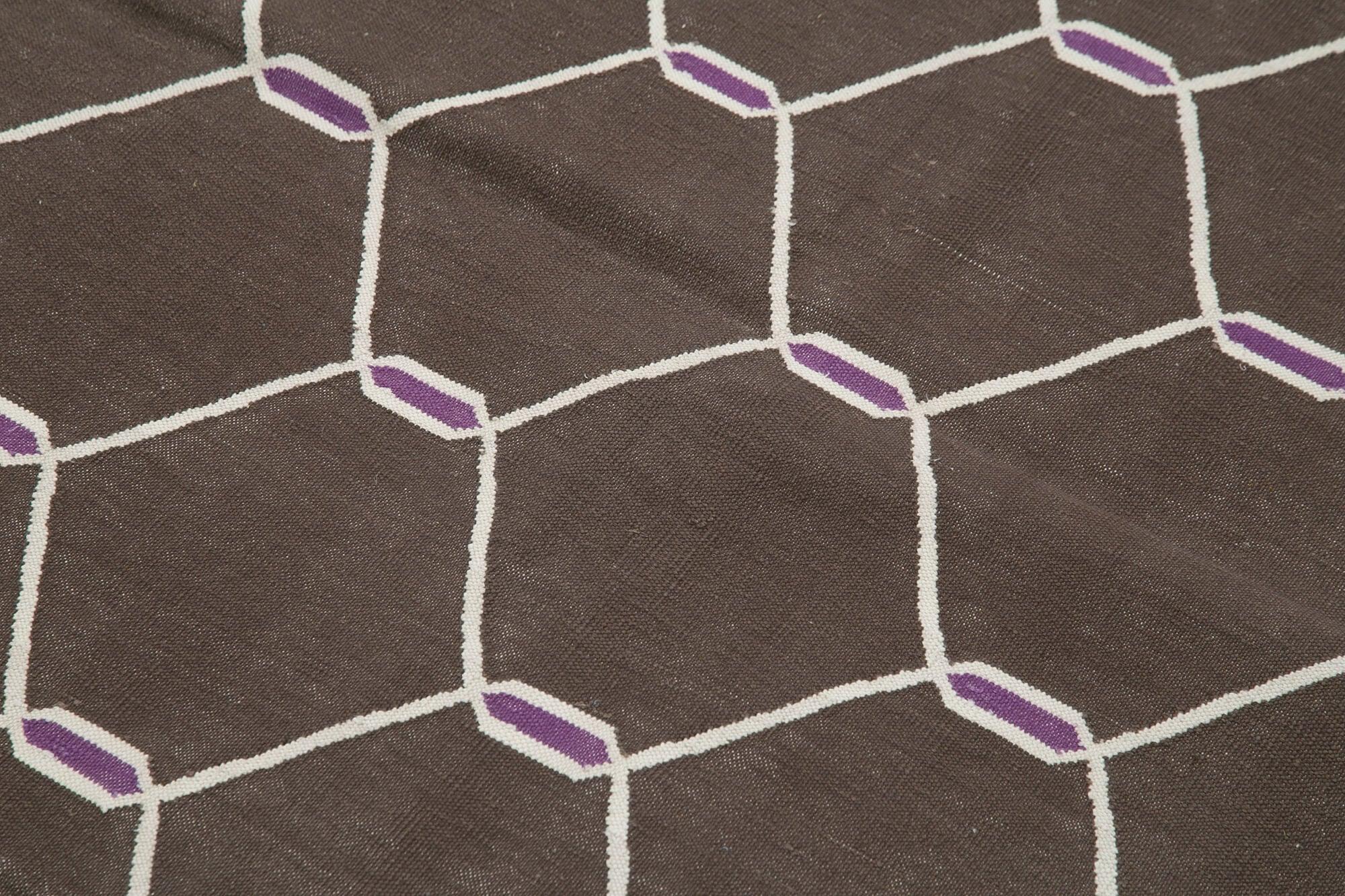 Geometric Duri Kahverengi Geometrik Pamuk Yün El Dokuma Halısı 108x170 Agacan