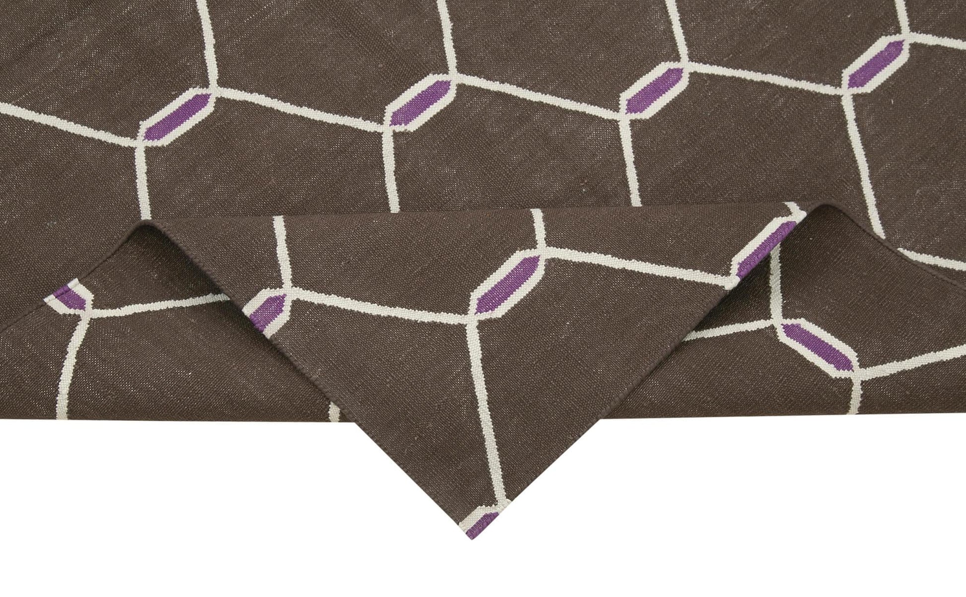 Geometric Duri Kahverengi Geometrik Pamuk Yün El Dokuma Halısı 108x170 Agacan