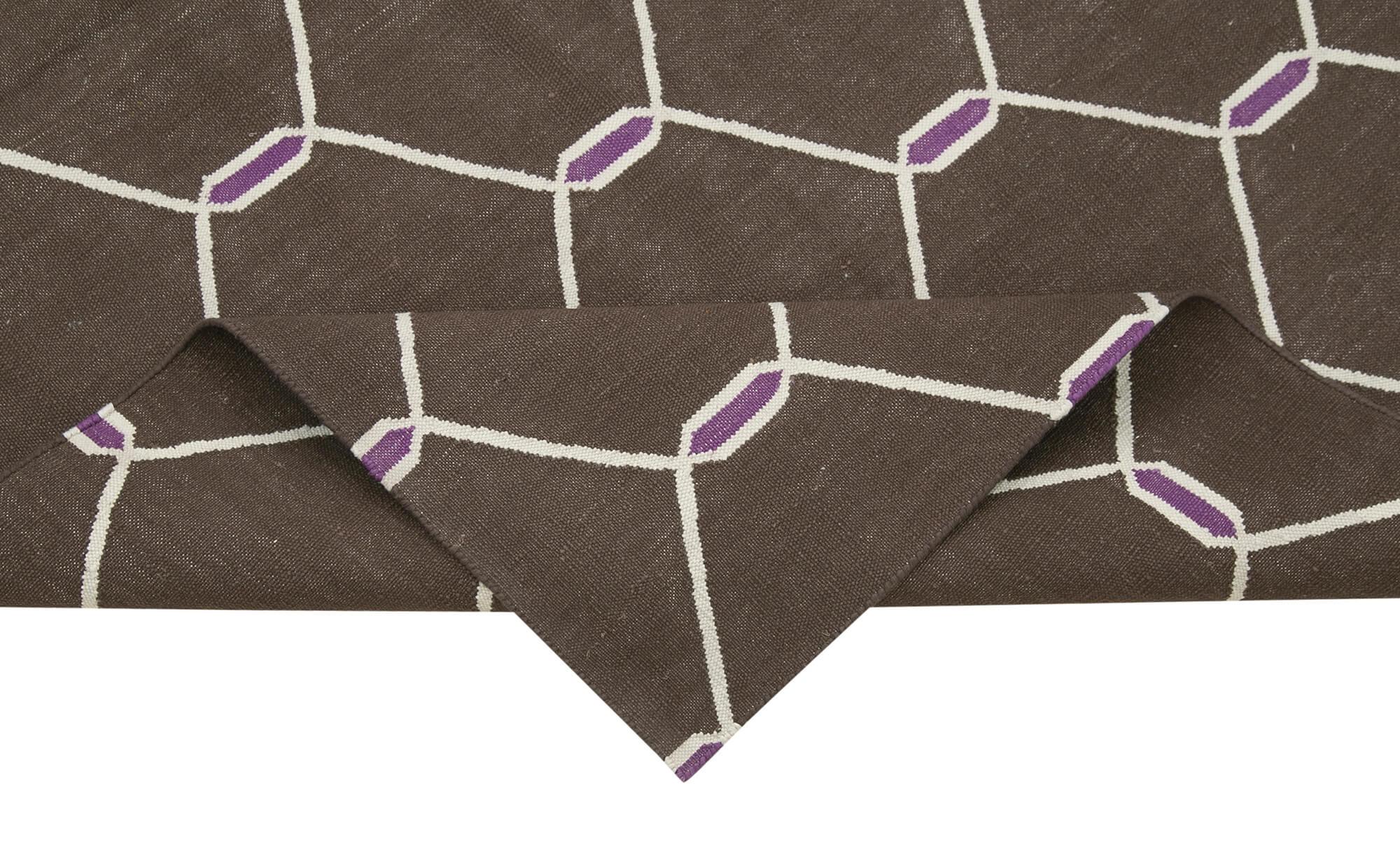 Geometric Duri Kahverengi Geometrik Pamuk Yün El Dokuma Halısı 108x170 Agacan