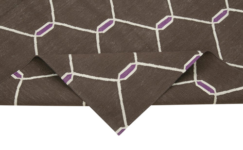 Geometric Duri Kahverengi Geometrik Pamuk Yün El Dokuma Halısı 108x170 Agacan