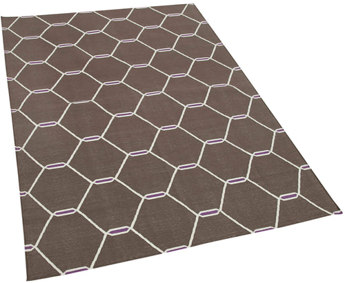 Geometric Duri Kahverengi Geometrik Pamuk Yün El Dokuma Halısı 112x167 Agacan