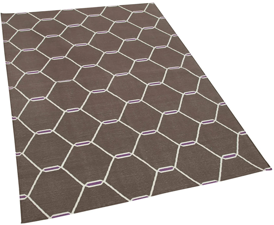 Geometric Duri Kahverengi Geometrik Pamuk Yün El Dokuma Halısı 112x167 Agacan
