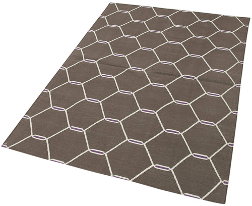 Geometric Duri Kahverengi Geometrik Pamuk Yün El Dokuma Halısı 112x167 Agacan
