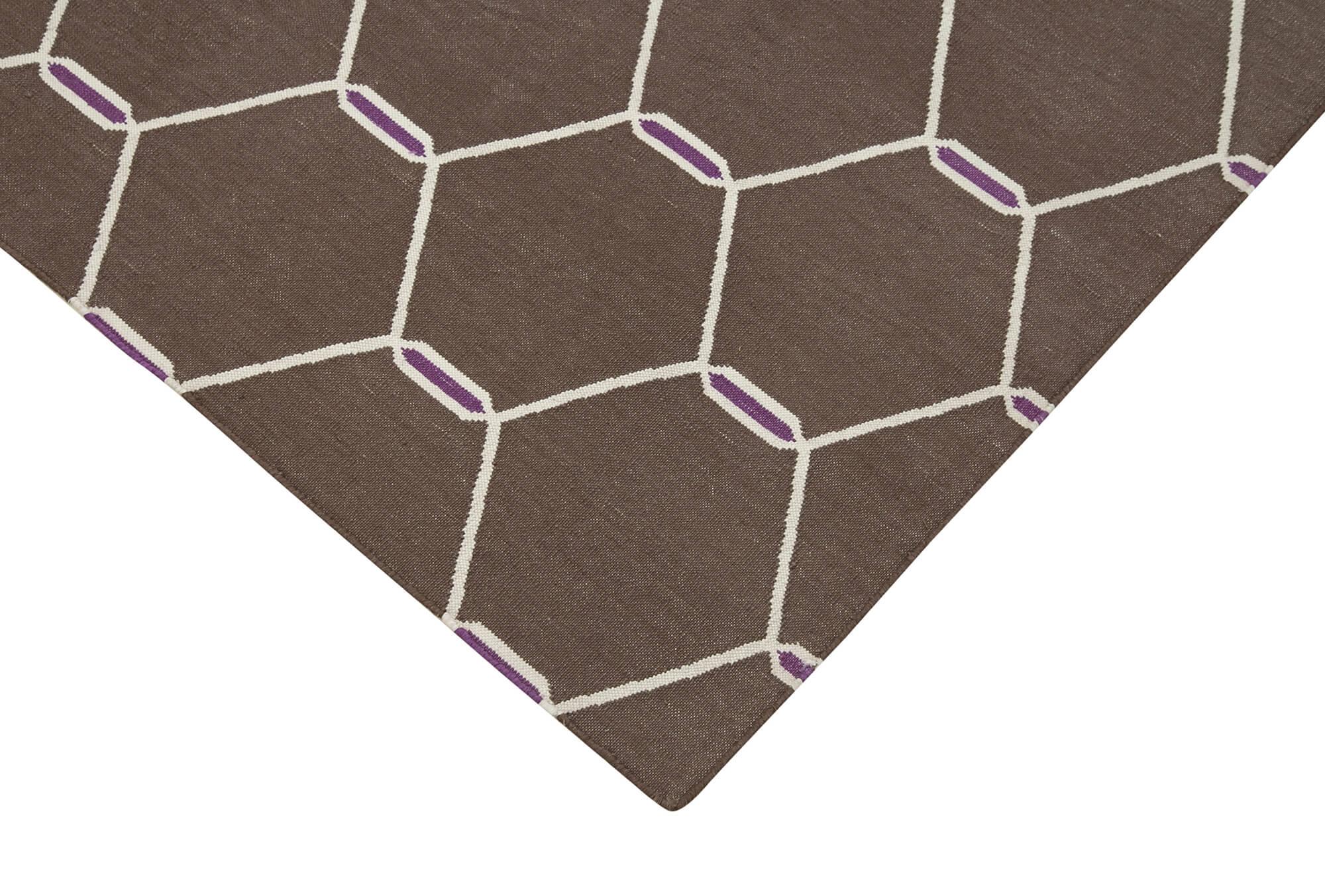 Geometric Duri Kahverengi Geometrik Pamuk Yün El Dokuma Halısı 112x167 Agacan