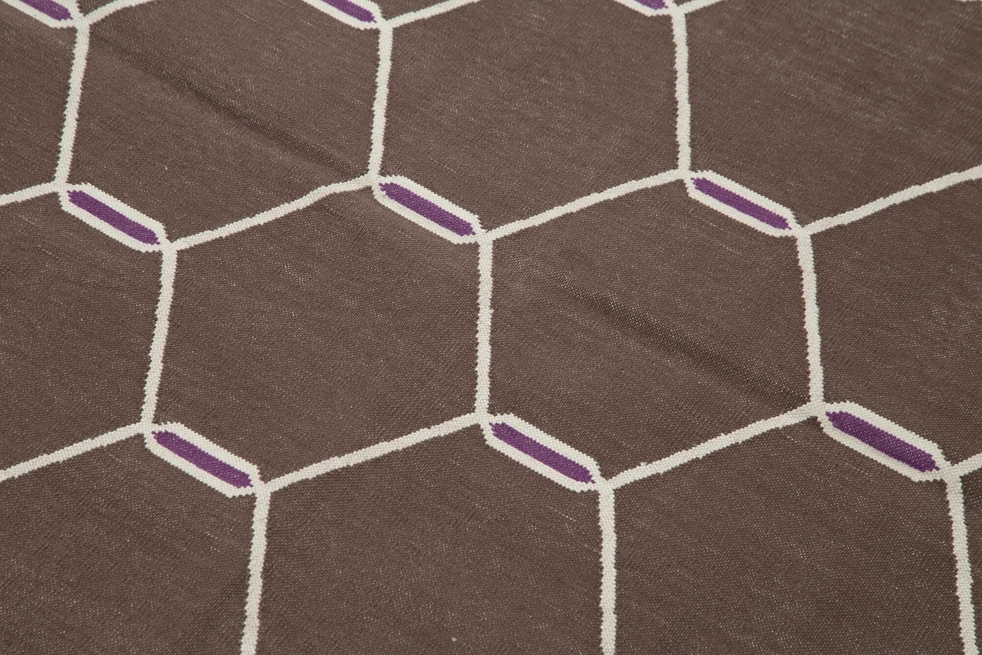 Geometric Duri Kahverengi Geometrik Pamuk Yün El Dokuma Halısı 112x167 Agacan