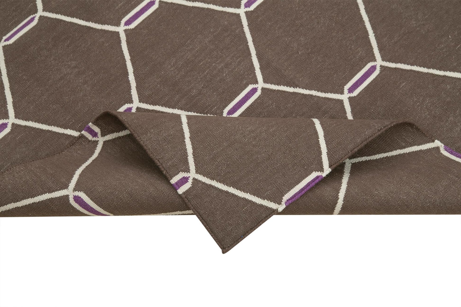 Geometric Duri Kahverengi Geometrik Pamuk Yün El Dokuma Halısı 112x167 Agacan