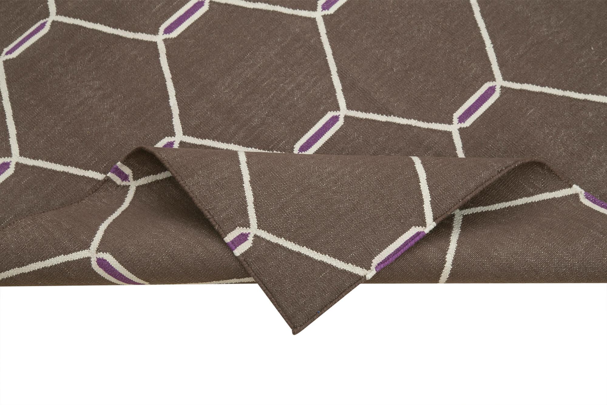 Geometric Duri Kahverengi Geometrik Pamuk Yün El Dokuma Halısı 112x167 Agacan