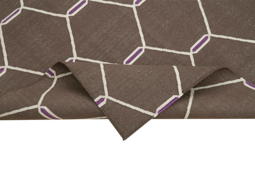 Geometric Duri Kahverengi Geometrik Pamuk Yün El Dokuma Halısı 112x167 Agacan