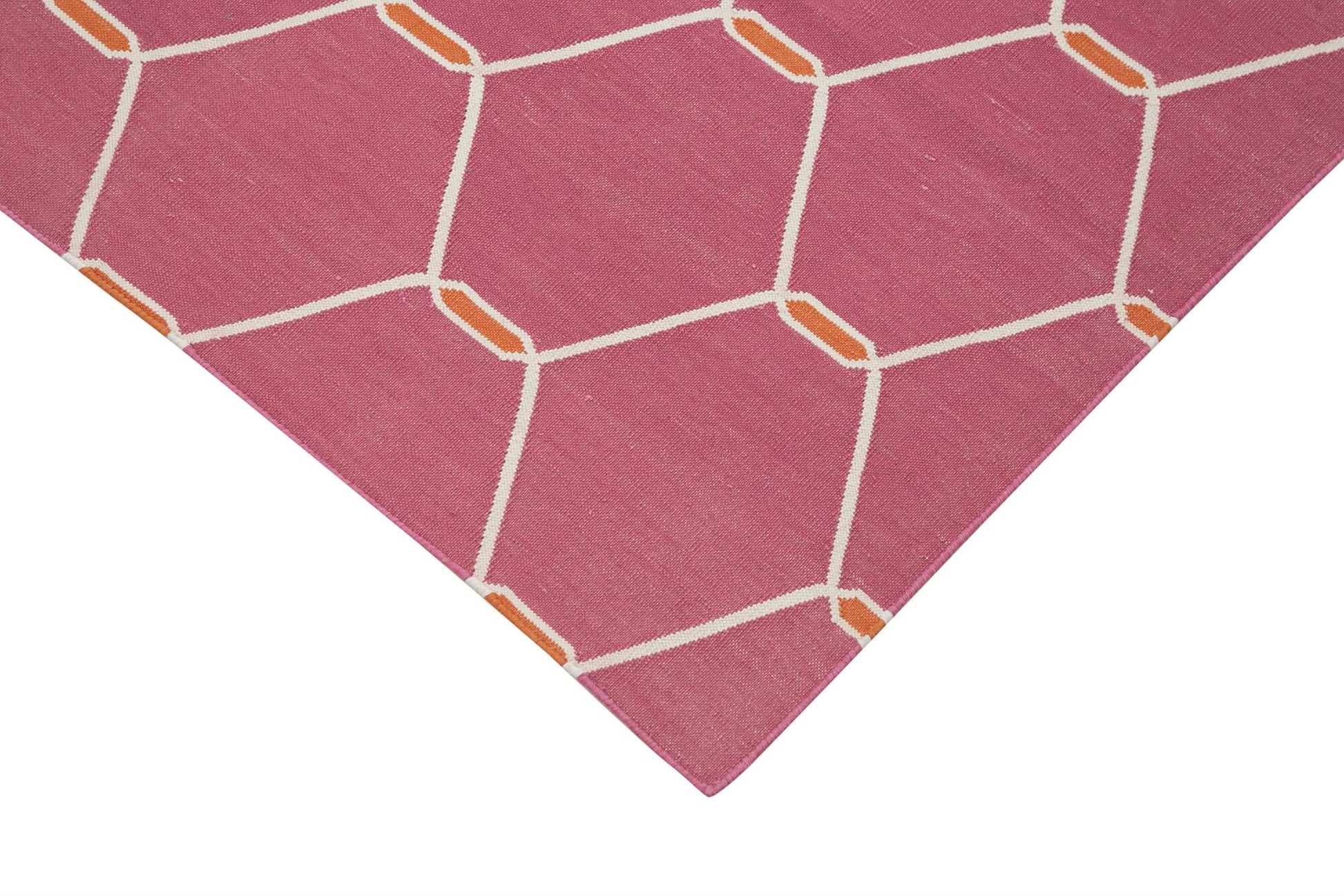Geometric Duri Pembe Geometrik Pamuk Yün El Dokuma Halısı 108x172 Agacan