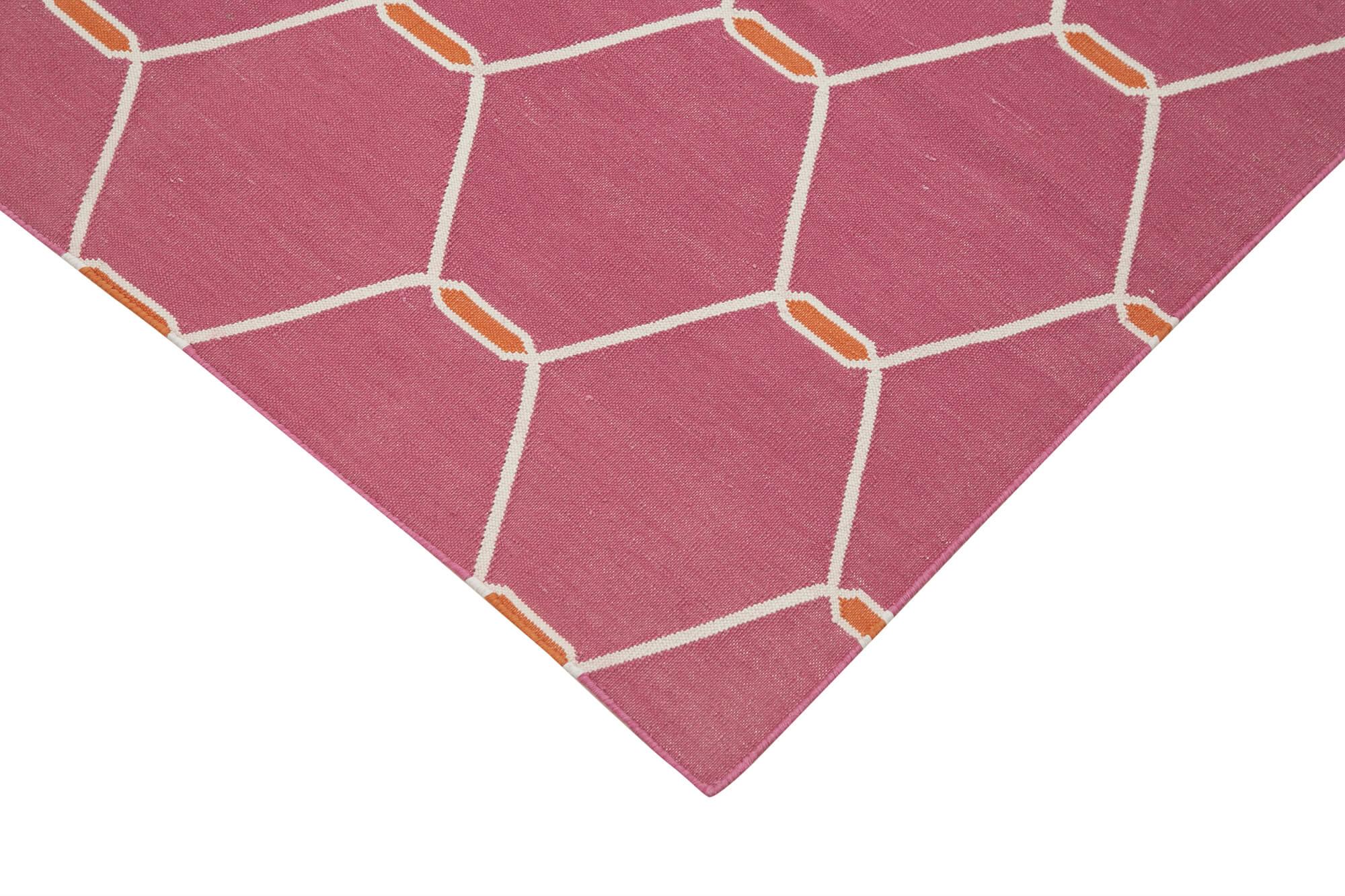 Geometric Duri Pembe Geometrik Pamuk Yün El Dokuma Halısı 108x172 Agacan