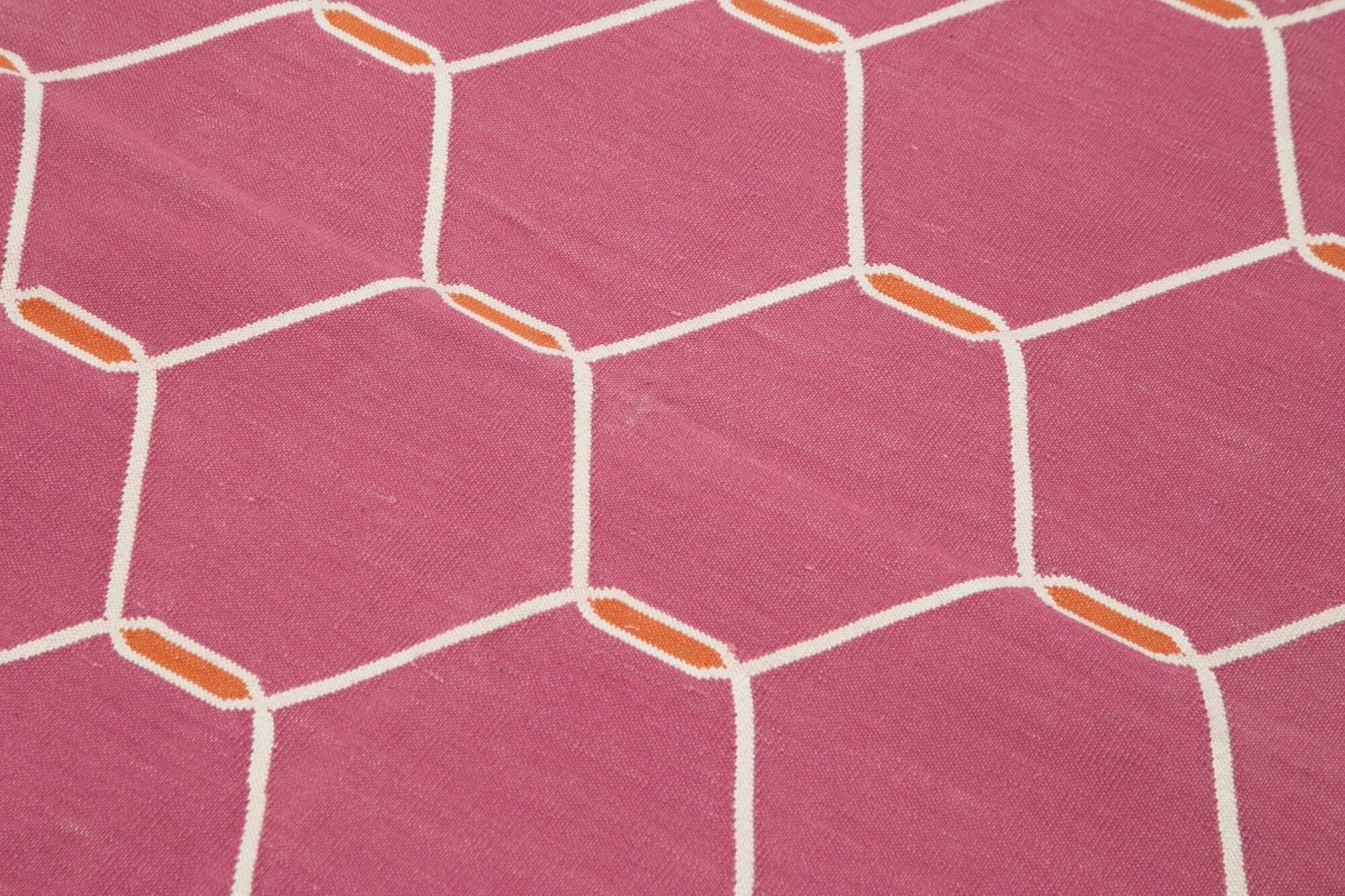 Geometric Duri Pembe Geometrik Pamuk Yün El Dokuma Halısı 108x172 Agacan