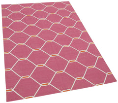 Geometric Duri Fuşya Geometrik Pamuk Yün El Dokuma Halısı 107x165 Agacan