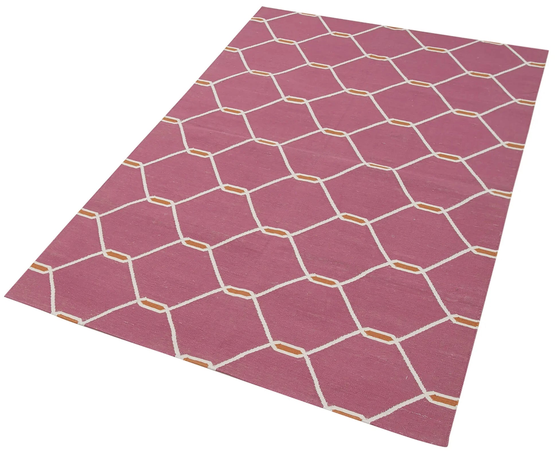 Geometric Duri Fuşya Geometrik Pamuk Yün El Dokuma Halısı 107x165 Agacan