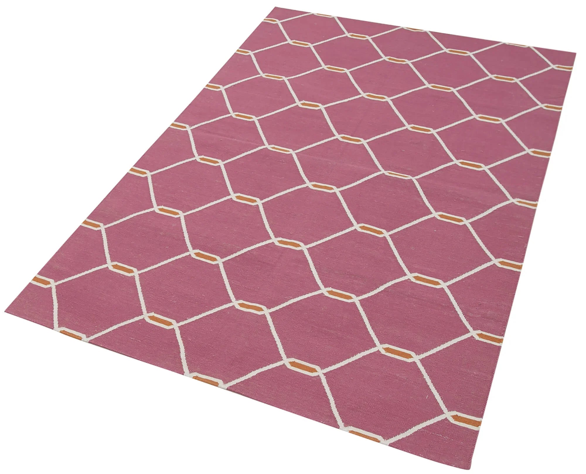 Geometric Duri Fuşya Geometrik Pamuk Yün El Dokuma Halısı 107x165 Agacan