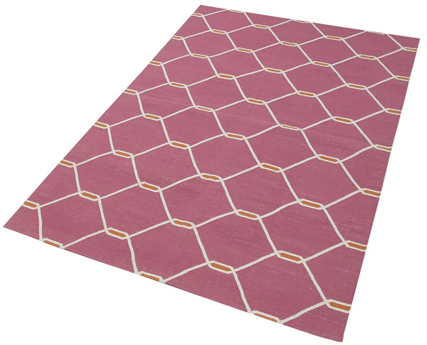 Geometric Duri Fuşya Geometrik Pamuk Yün El Dokuma Halısı 107x165 Agacan