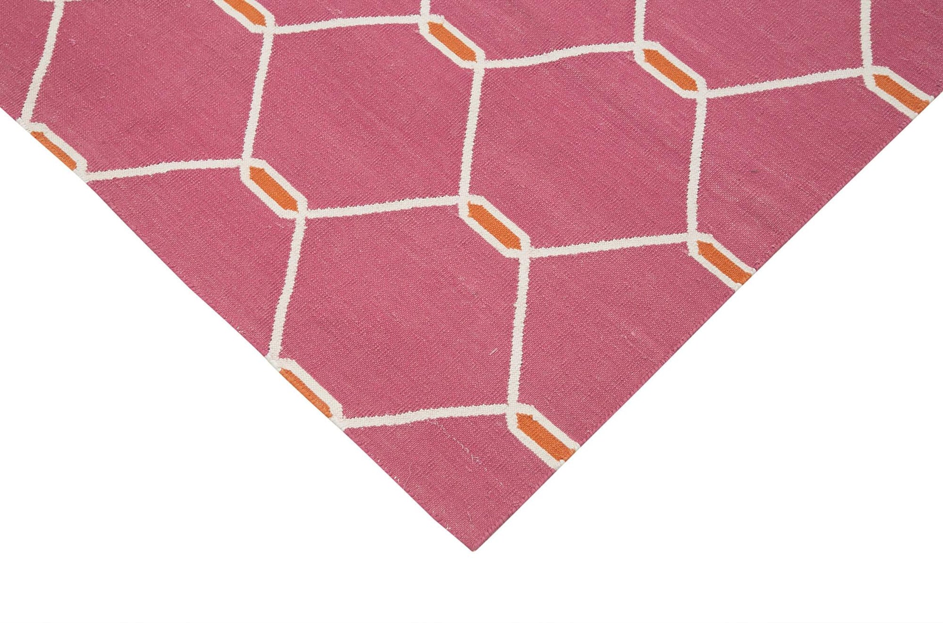 Geometric Duri Fuşya Geometrik Pamuk Yün El Dokuma Halısı 107x165 Agacan