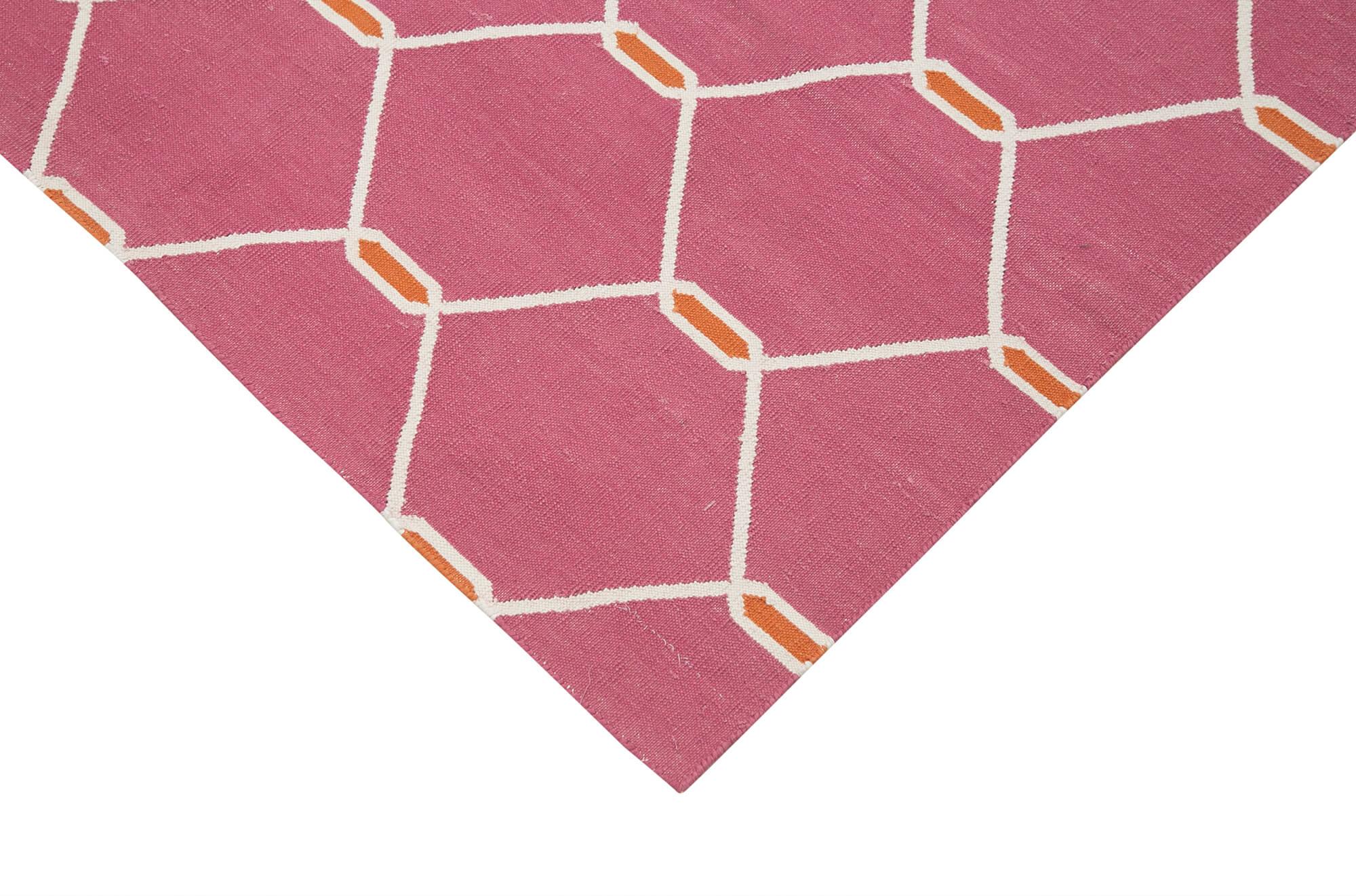 Geometric Duri Fuşya Geometrik Pamuk Yün El Dokuma Halısı 107x165 Agacan