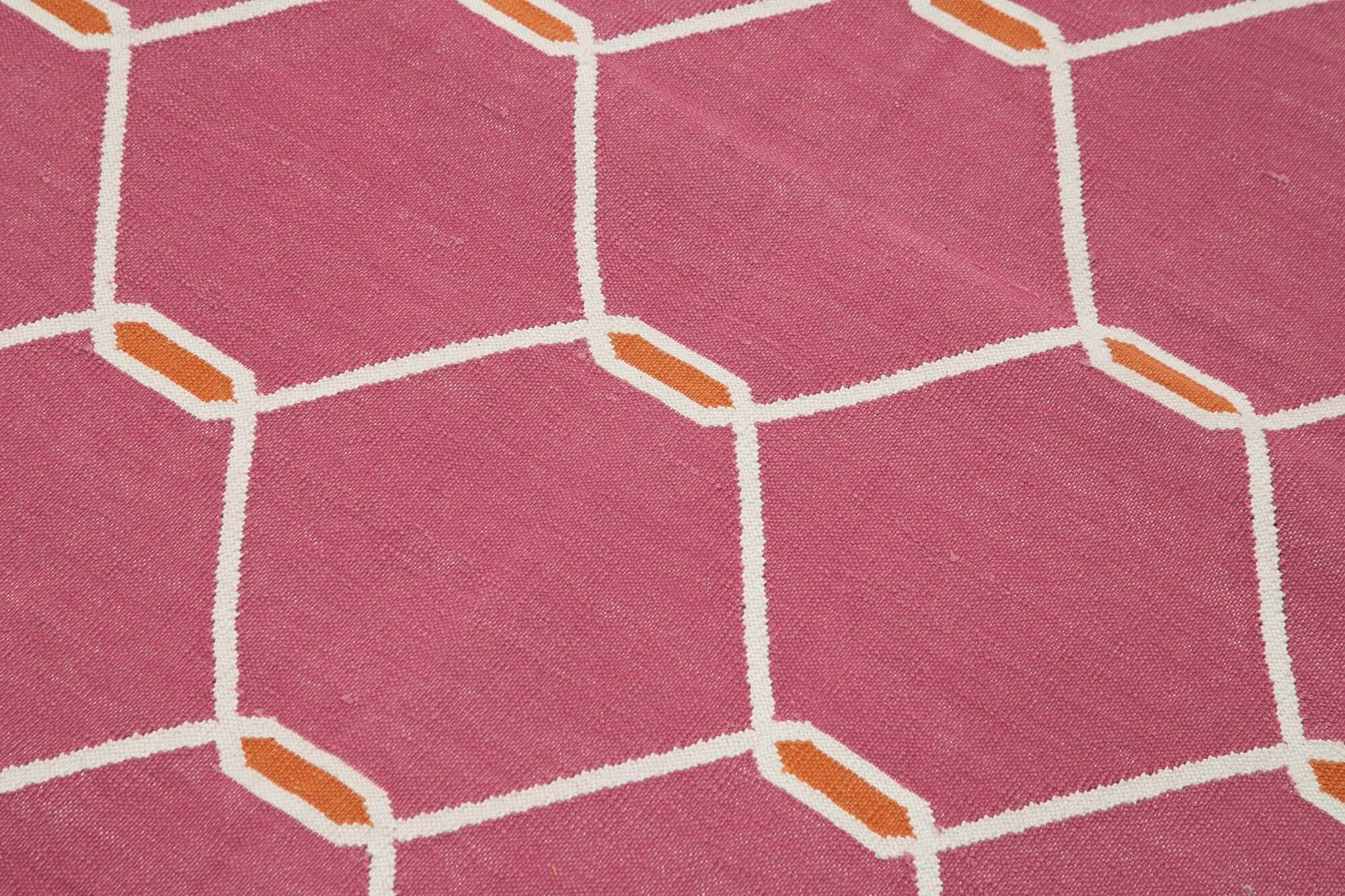 Geometric Duri Fuşya Geometrik Pamuk Yün El Dokuma Halısı 107x165 Agacan