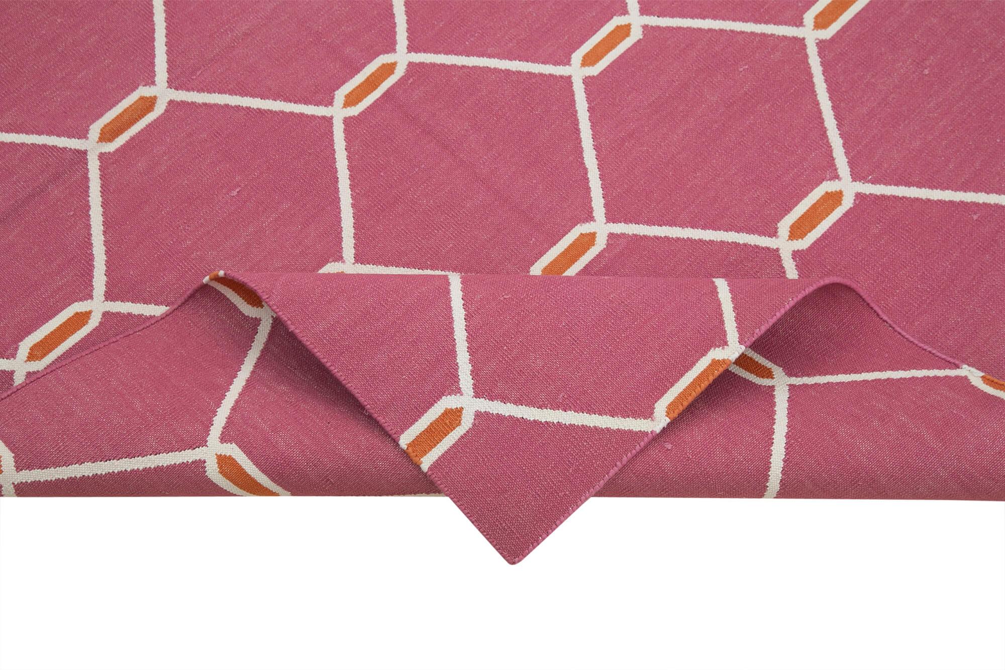 Geometric Duri Fuşya Geometrik Pamuk Yün El Dokuma Halısı 107x165 Agacan