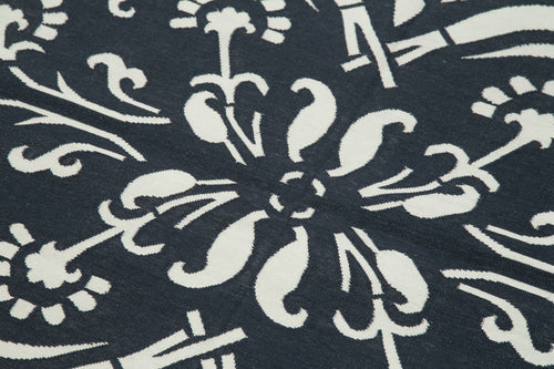 Geometric Duri Siyah Geometrik Pamuk Yün El Dokuma Halısı 108x170 Agacan