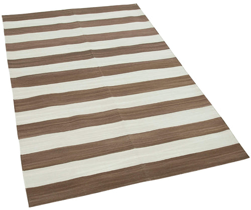 Geometric Duri Kahverengi Geometrik Pamuk Yün El Dokuma Halısı 108x170 Agacan