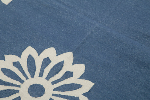 Geometric Duri Mavi Geometrik Pamuk Yün El Dokuma Halısı 110x166 Agacan