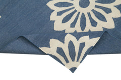 Geometric Duri Mavi Geometrik Pamuk Yün El Dokuma Halısı 110x166 Agacan