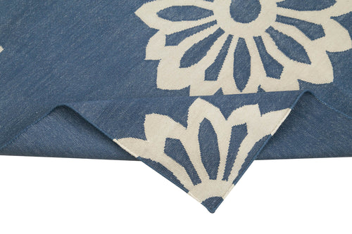 Geometric Duri Mavi Geometrik Pamuk Yün El Dokuma Halısı 110x166 Agacan