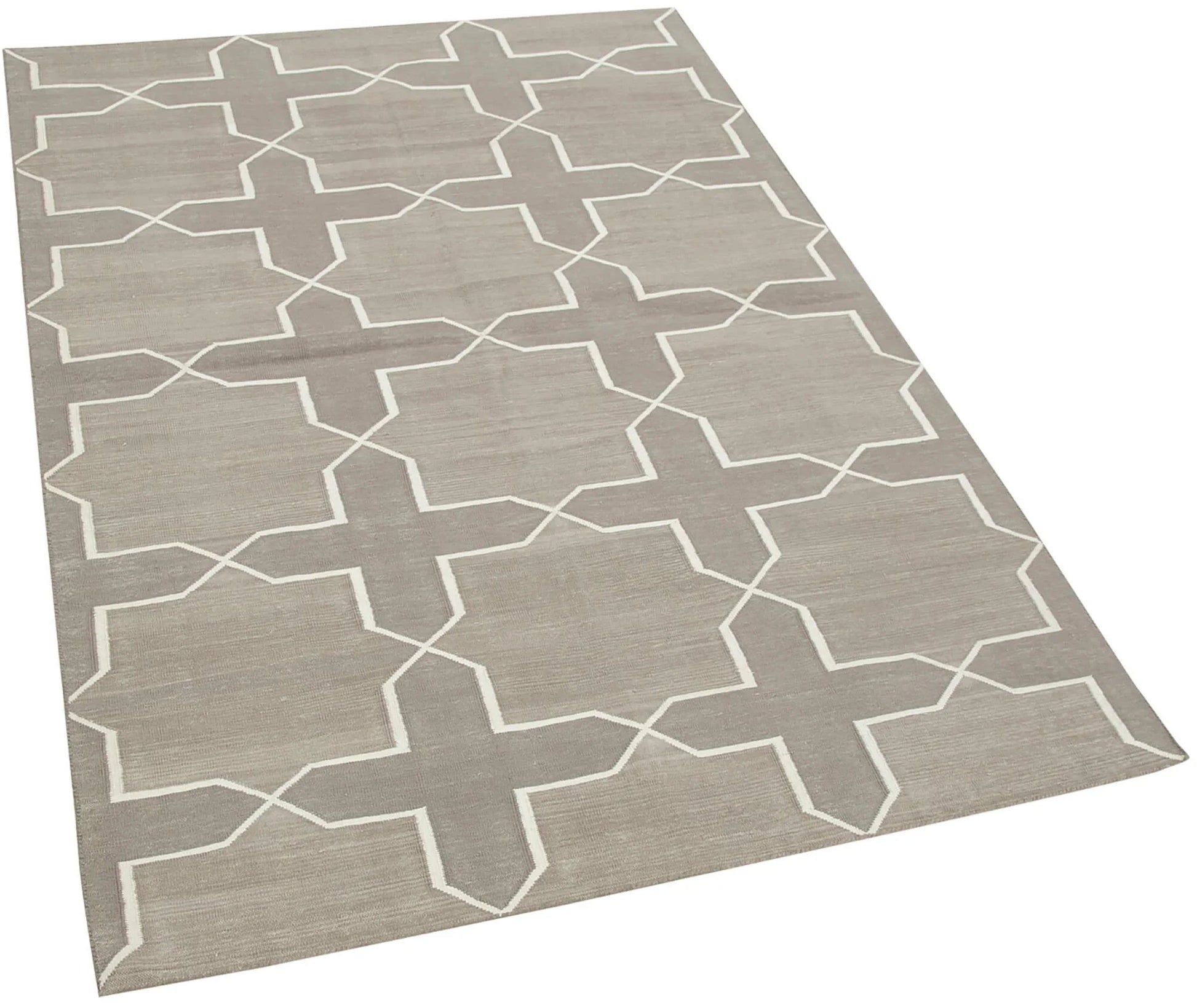 Geometric Duri Beyaz Geometrik Pamuk Yün El Dokuma Halısı 111x170 Agacan