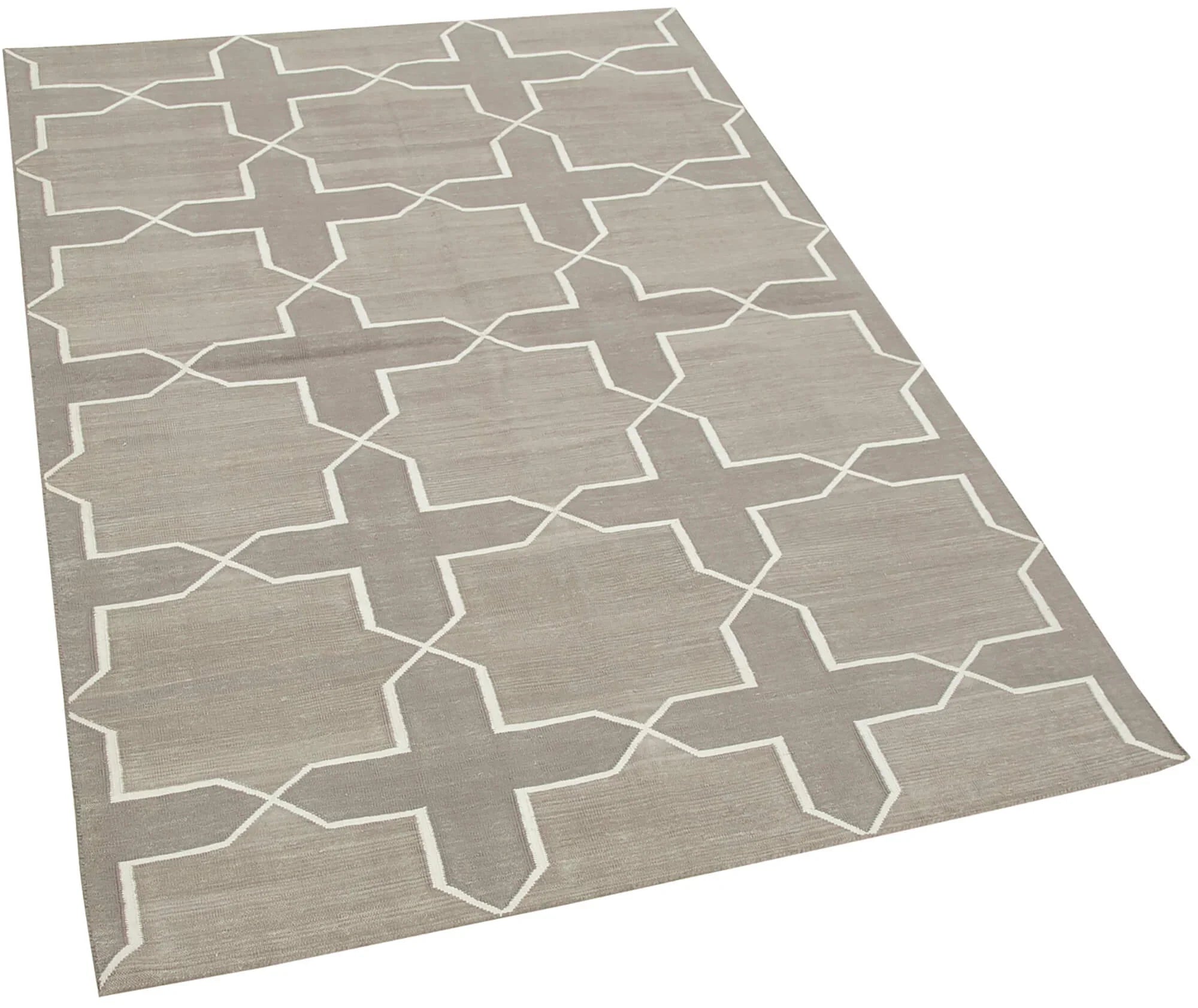 Geometric Duri Beyaz Geometrik Pamuk Yün El Dokuma Halısı 111x170 Agacan