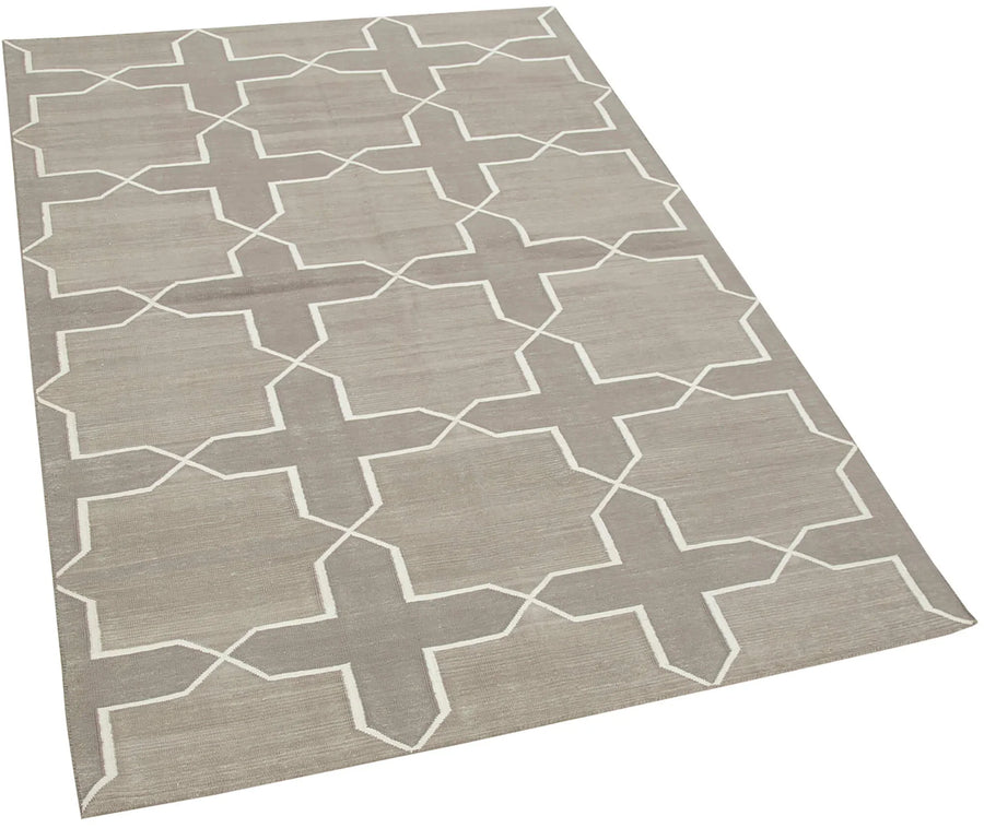 Geometric Duri Beyaz Geometrik Pamuk Yün El Dokuma Halısı 111x170 Agacan