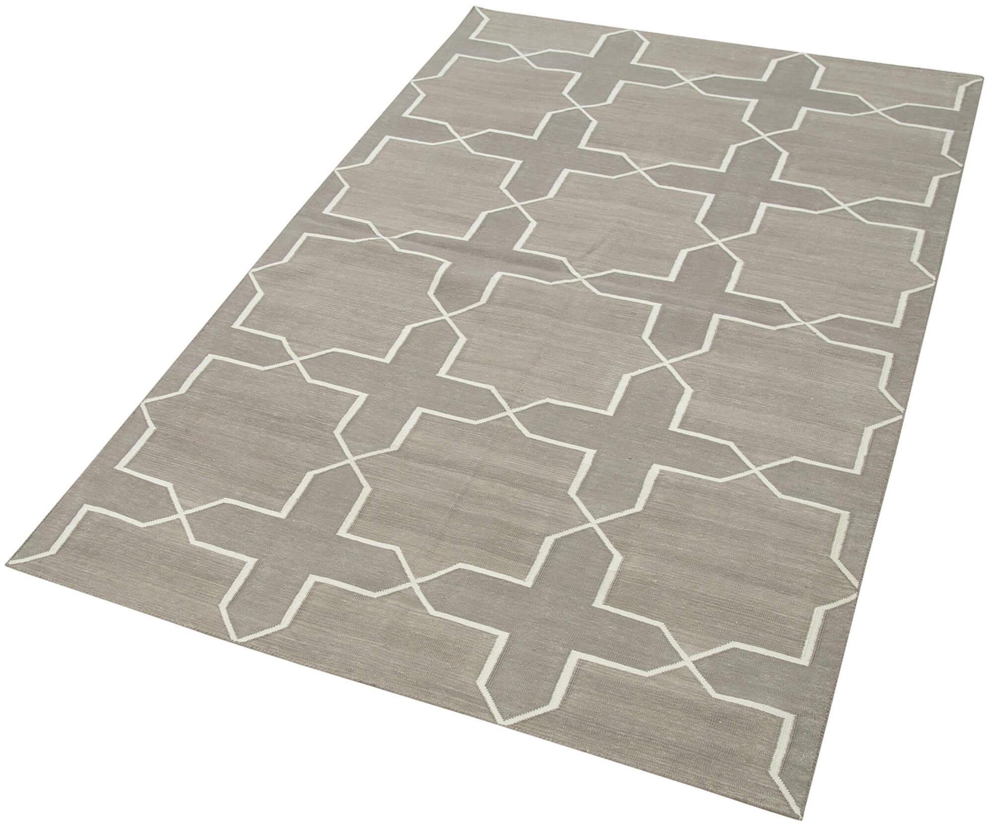 Geometric Duri Beyaz Geometrik Pamuk Yün El Dokuma Halısı 111x170 Agacan
