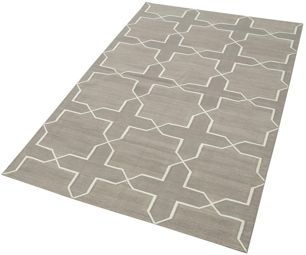 Geometric Duri Beyaz Geometrik Pamuk Yün El Dokuma Halısı 111x170 Agacan
