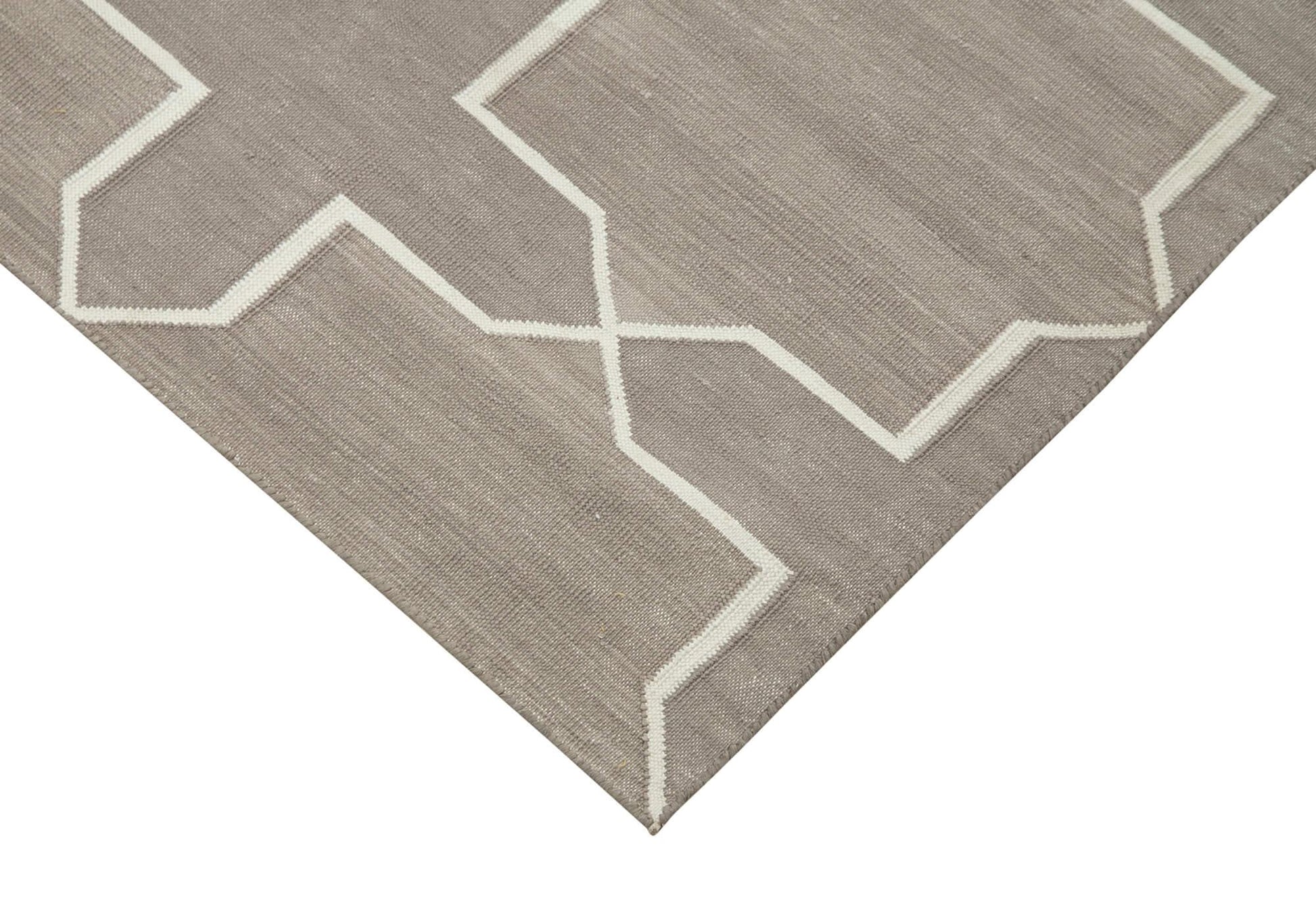 Geometric Duri Beyaz Geometrik Pamuk Yün El Dokuma Halısı 111x170 Agacan