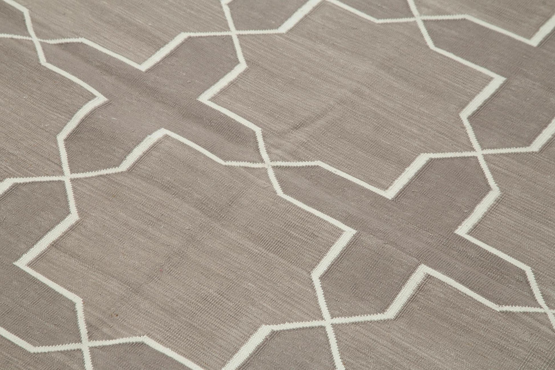 Geometric Duri Beyaz Geometrik Pamuk Yün El Dokuma Halısı 111x170 Agacan