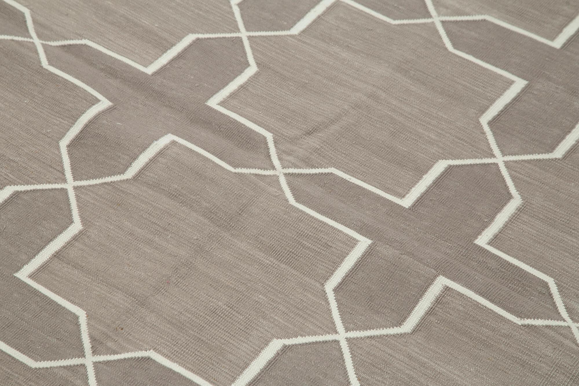 Geometric Duri Beyaz Geometrik Pamuk Yün El Dokuma Halısı 111x170 Agacan