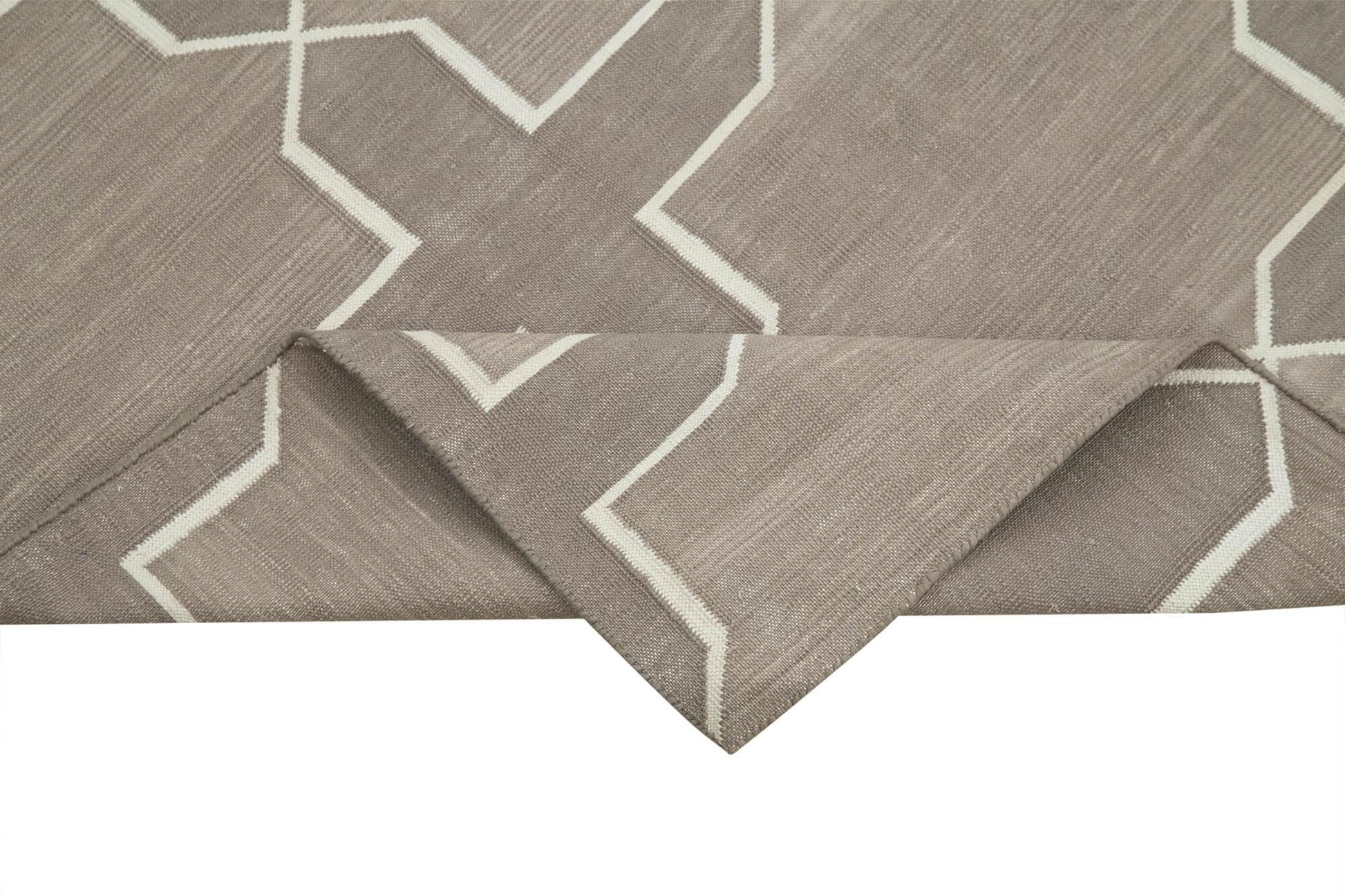 Geometric Duri Beyaz Geometrik Pamuk Yün El Dokuma Halısı 111x170 Agacan
