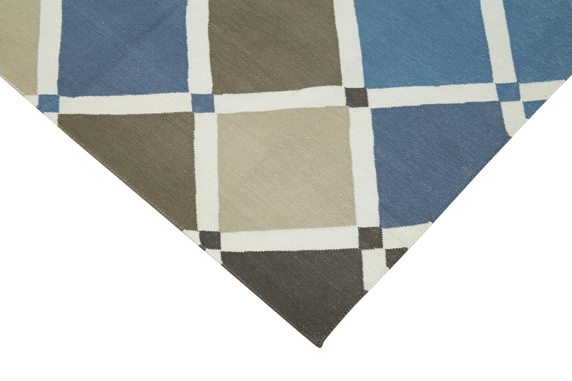Geometric Duri Mavi Geometrik Pamuk Yün El Dokuma Halısı 106x161 Agacan